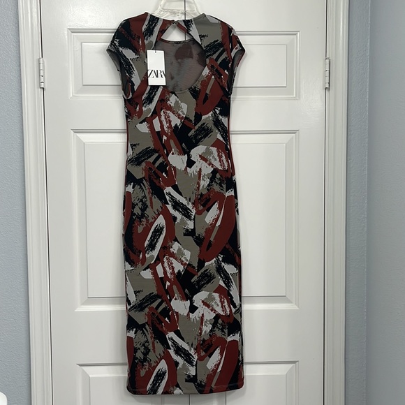 Zara NWT Abstract Print Midi Dress Size M - Picture 4 of 10